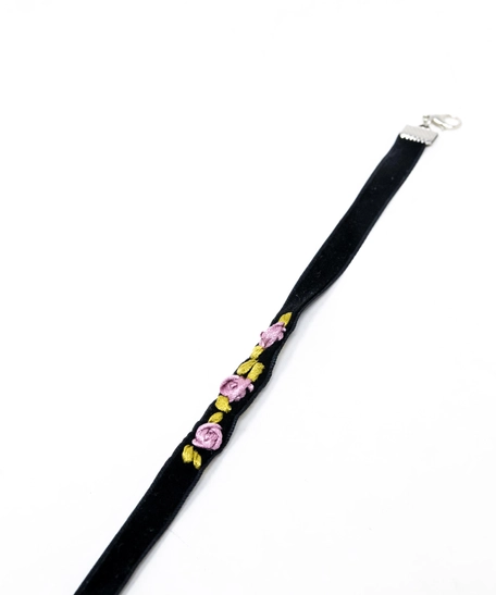 Handmade Black Anklet with Floral Patterns - Multiple Designs - Purple Flowers