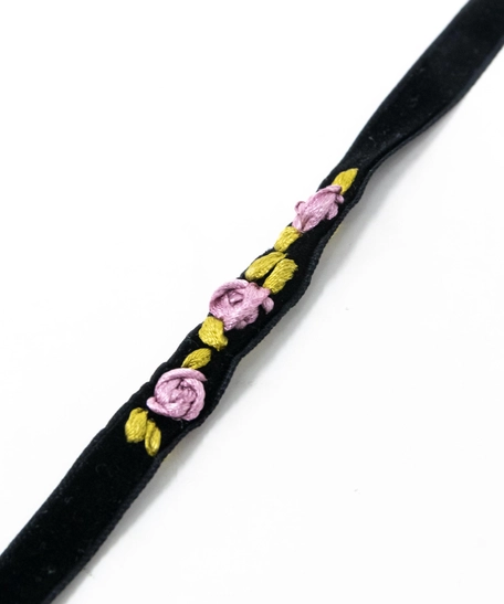 Handmade Black Anklet with Floral Patterns - Multiple Designs - Purple Flowers