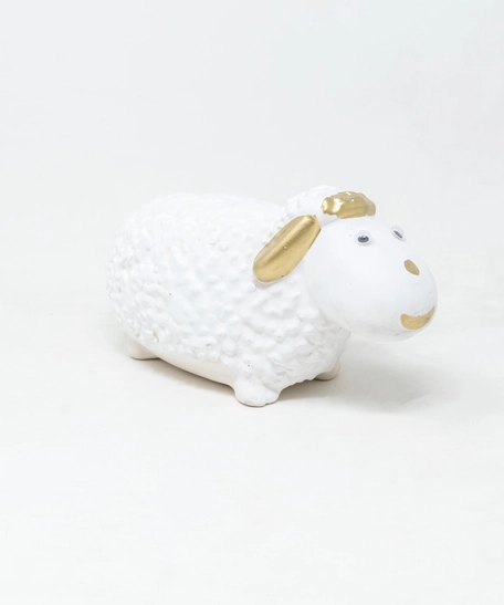 قطعة ديكور مصنوعة من الجبس على شكل خروف أبيض