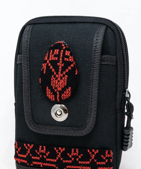 Black Waist Bag with Red Hand Embroidery Patterns