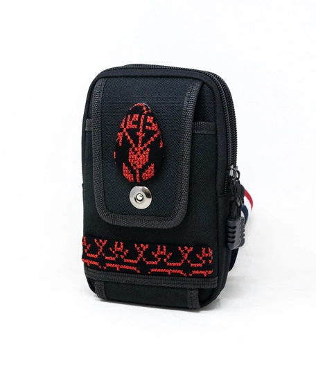 Black Waist Bag with Red Hand Embroidery Patterns