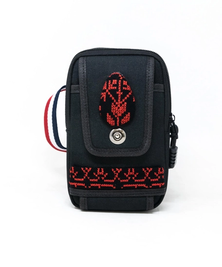 Black Waist Bag with Red Hand Embroidery Patterns