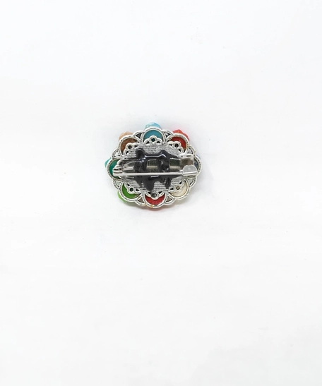 Flower Shape Silver Brooch with Colorful Mosaic Tiles