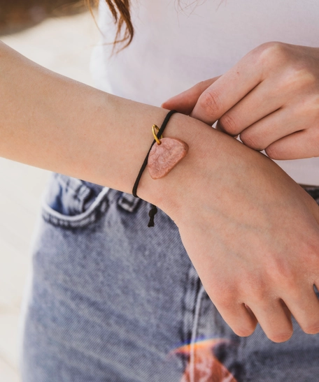 Black String Bracelet With Pink Triangle Resin Pendant