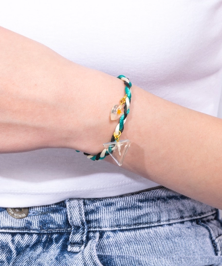 Colorful Braided Bracelet with Two Dangling Crystal Resin Pendant