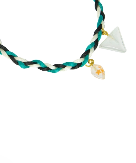 Colorful Braided Bracelet with Two Dangling Crystal Resin Pendant