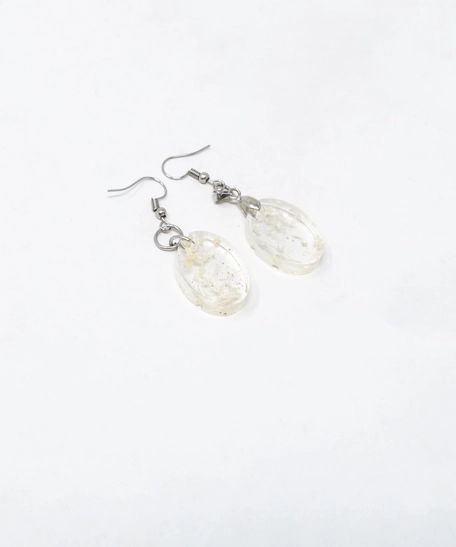 Dangling Crystal & Gold Oval Resin Earrings