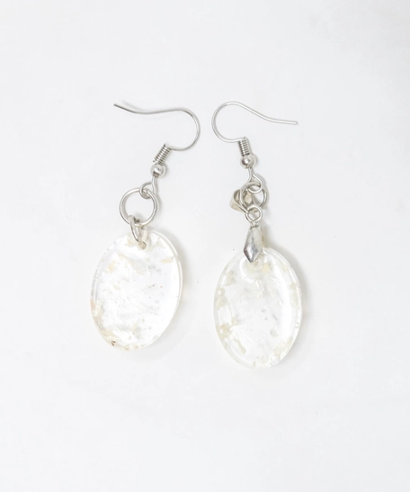 Dangling Crystal & Gold Oval Resin Earrings