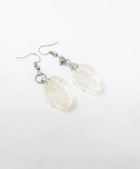 Dangling Crystal & Gold Oval Resin Earrings