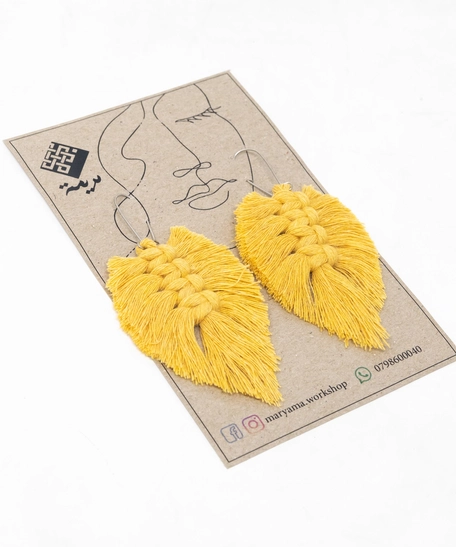 Macrame Leaf-Shaped Tassels Earrings - Multiple Colors - Green