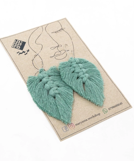 Macrame Leaf-Shaped Tassels Earrings - Multiple Colors - Green