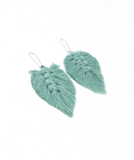 Macrame Leaf-Shaped Tassels Earrings - Multiple Colors - Green