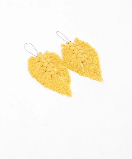 Macrame Leaf-Shaped Tassels Earrings - Multiple Colors - Green