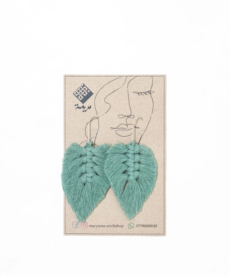 Macrame Leaf-Shaped Tassels Earrings - Multiple Colors - Green