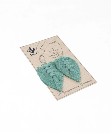 Macrame Leaf-Shaped Tassels Earrings - Multiple Colors - Green