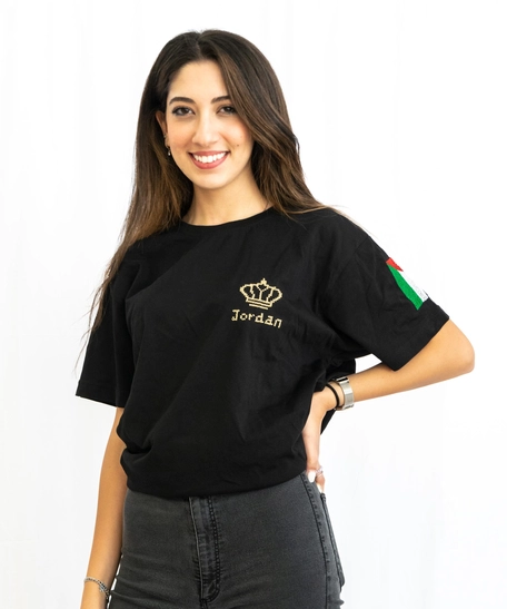 Black T-Shirt with Hand Embroidery Patterns - Jordan - S