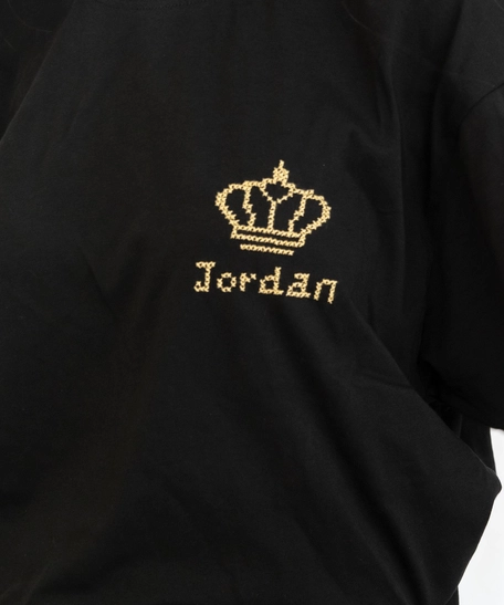 Black T-Shirt with Hand Embroidery Patterns - Jordan - S