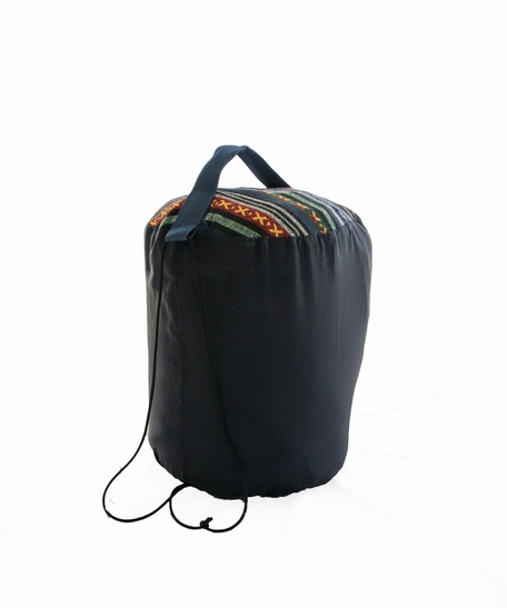 Striped Navy Blue Sleeping Bag with Bedouin-Inspired Patterns