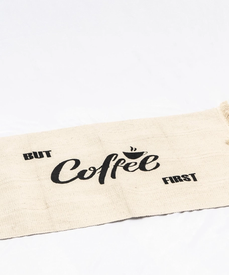 Beige Woolen Door Mat - But Coffee first 