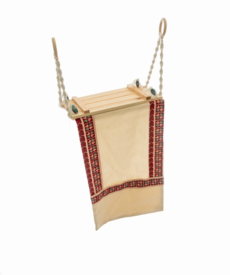 Wooden Shelf with Dangling Embroidered Canvas