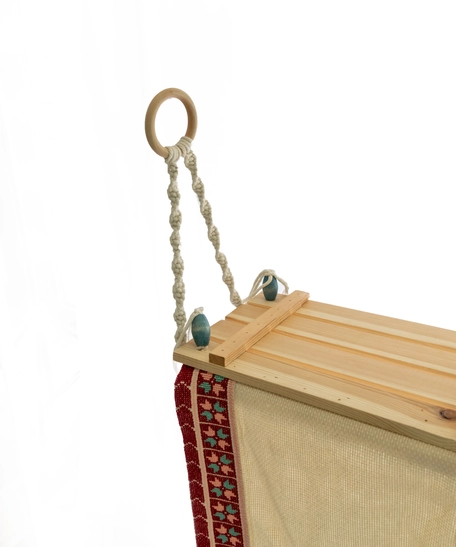 Wooden Shelf with Dangling Embroidered Canvas