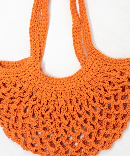 Handmade Orange Fishing Net Crochet Shoulder Bag