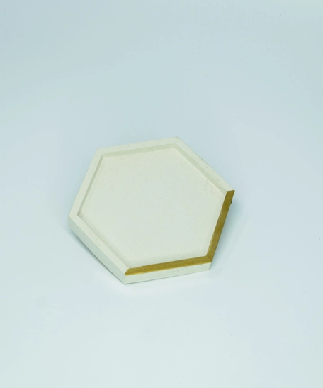  Small Hexagon Beige Cement Coaster with Golden Detail