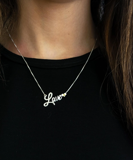 Thin 925 Sterling Silver Chain Necklace with "Love" Pendant