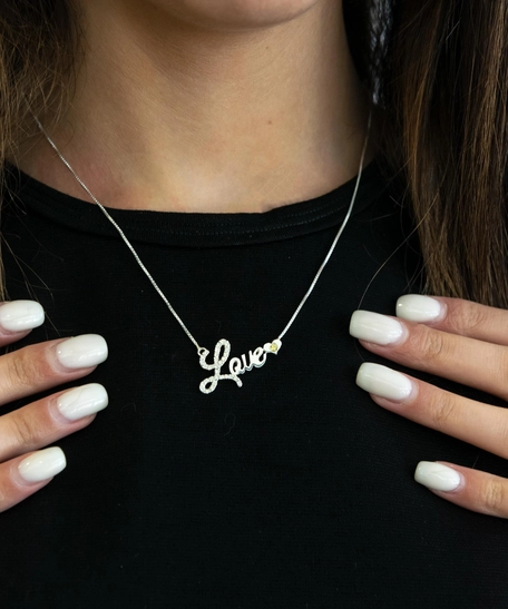 Thin 925 Sterling Silver Chain Necklace with "Love" Pendant