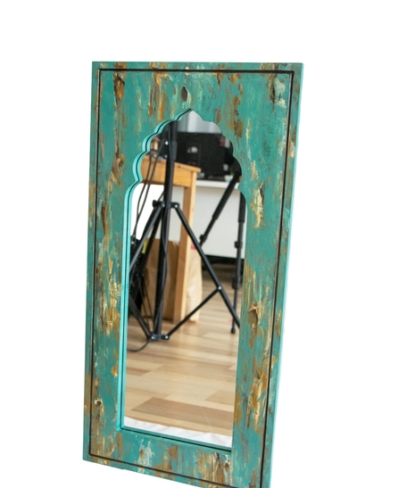 Wall Mirror with Blue Painted Wooden Frame - Large