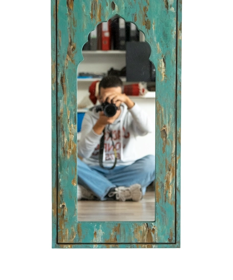 Wall Mirror with Blue Painted Wooden Frame - Large