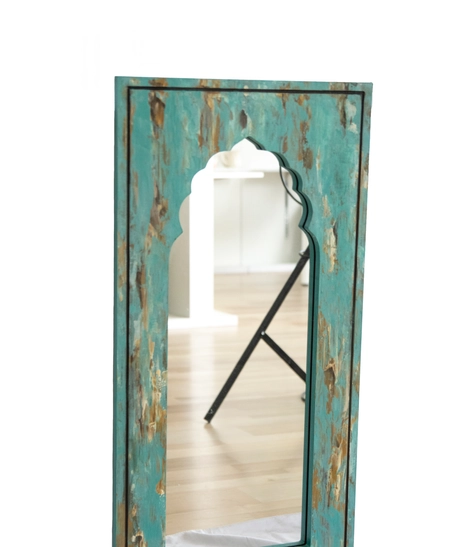 Wall Mirror with Blue Painted Wooden Frame - Large