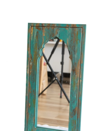 Rectangular Wall Mirror with Blue Painted Wooden Frame