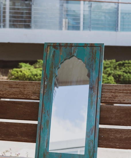 Rectangular Wall Mirror with Blue Painted Wooden Frame