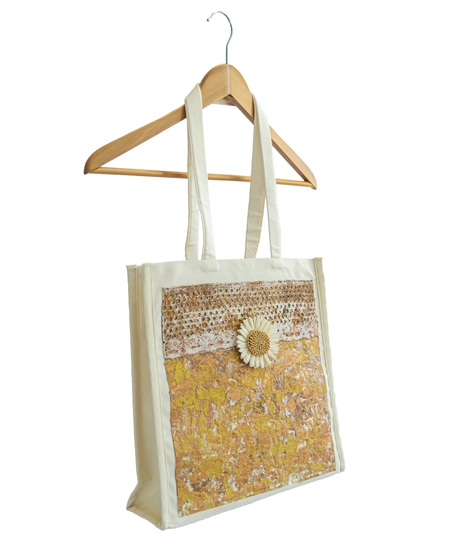 Small Size Tote Bag with Hand Paintings in Earthy Colors