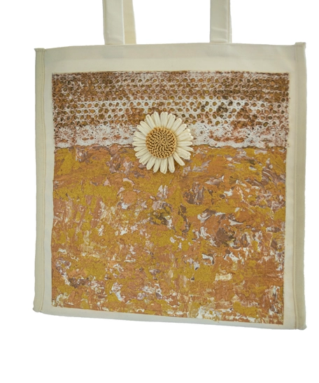 Small Size Tote Bag with Hand Paintings in Earthy Colors