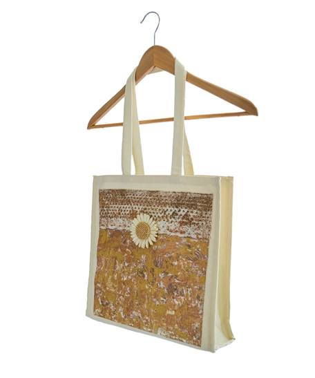 Small Size Tote Bag with Hand Paintings in Earthy Colors