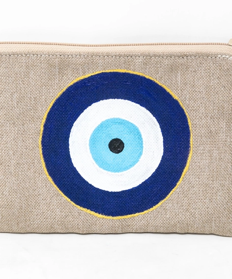 Beige Canvas Purse with Hand Paintings of a Blue Eye