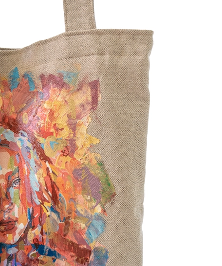 Large Beige Tote Bag with Hand-Painted Girl Portrait - Multiple Designs - Design 1