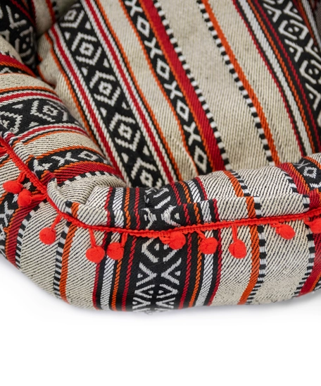 Round Cat Bed with High Edges in Colorful Bedouin-Inspired Design