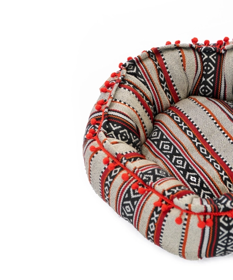 Round Cat Bed with High Edges in Colorful Bedouin-Inspired Design