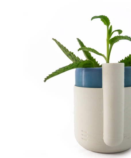 3D Printed Round Plant Pot - Multiple Designs - Navy Blue & Yellow