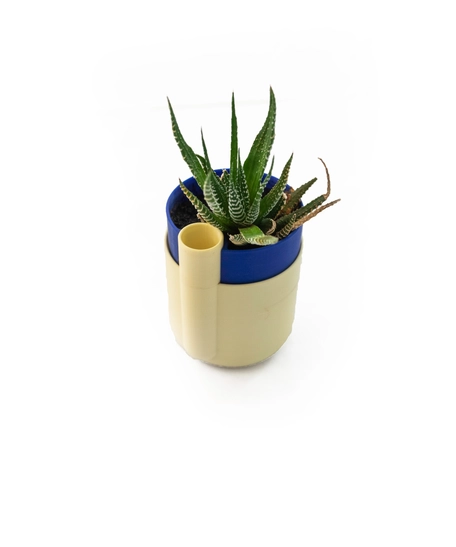 3D Printed Round Plant Pot - Multiple Designs - Navy Blue & Yellow