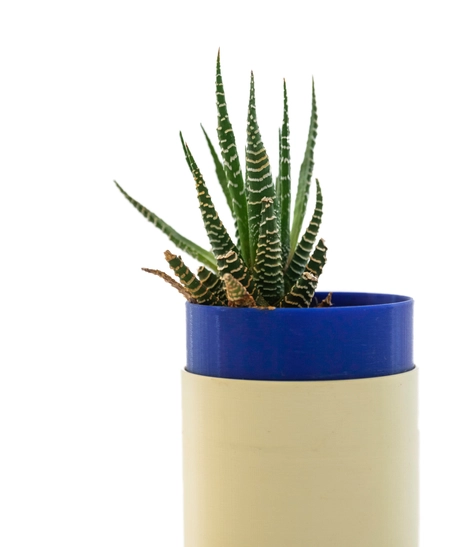 3D Printed Round Plant Pot - Multiple Designs - Navy Blue & Yellow