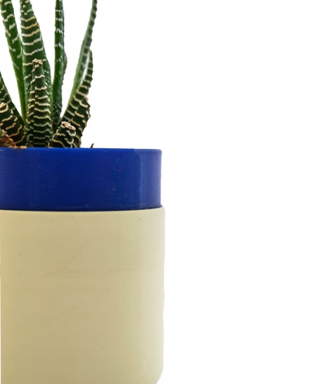 3D Printed Round Plant Pot - Multiple Designs - Navy Blue & Yellow