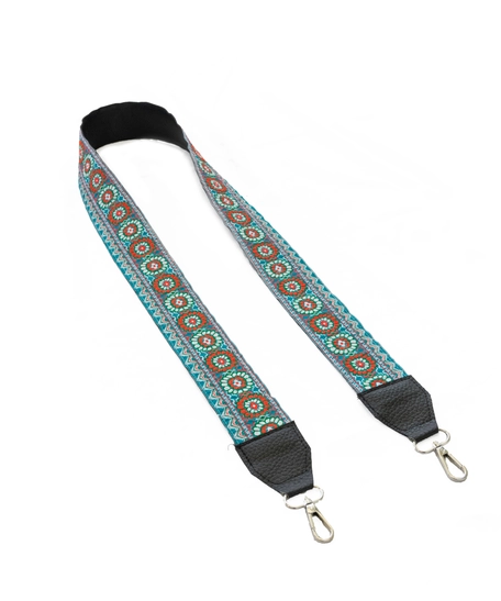 Wide Leather Shoulder Strap with Colorful Stitched Patterns - Multiple Patterns - Pattern 1