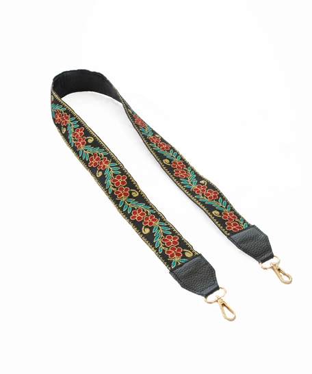 Wide Leather Shoulder Strap with Colorful Stitched Patterns - Multiple Patterns - Pattern 1