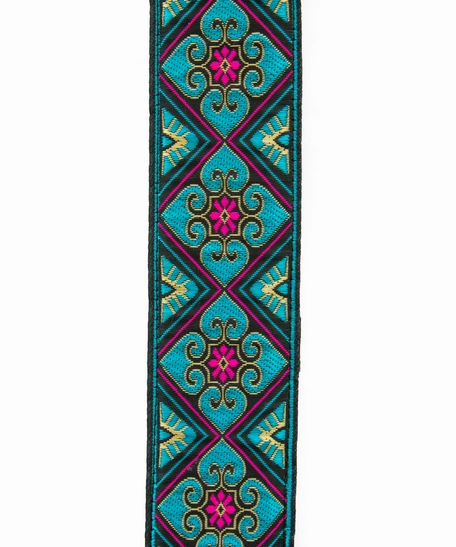 Wide Leather Shoulder Strap with Colorful Stitched Patterns - Multiple Patterns - Pattern 1