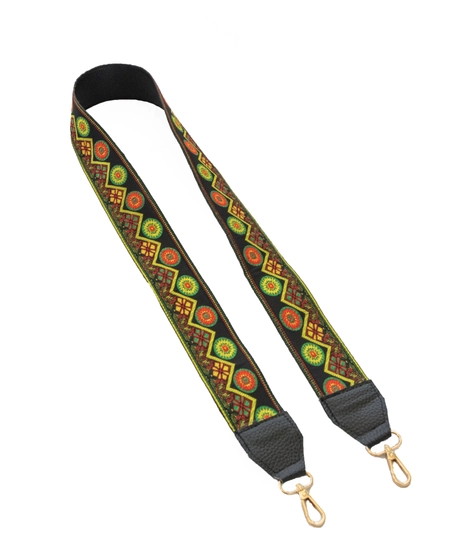 Wide Leather Shoulder Strap with Colorful Stitched Patterns - Multiple Patterns - Pattern 1