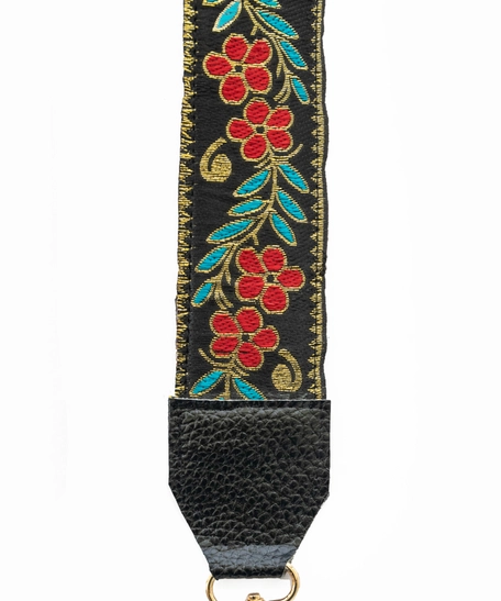 Wide Leather Shoulder Strap with Colorful Stitched Patterns - Multiple Patterns - Pattern 1